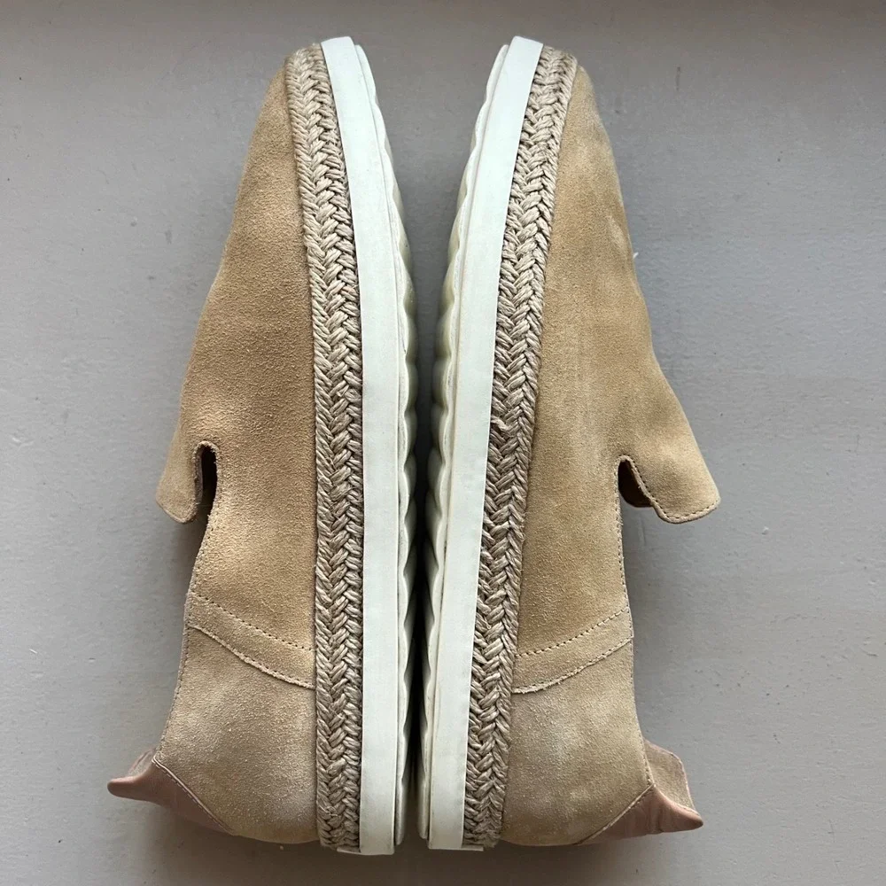Vince Women 6.5 M‎ Tan Suede Espadrille Slip On Sneakers Braided Jute Platform